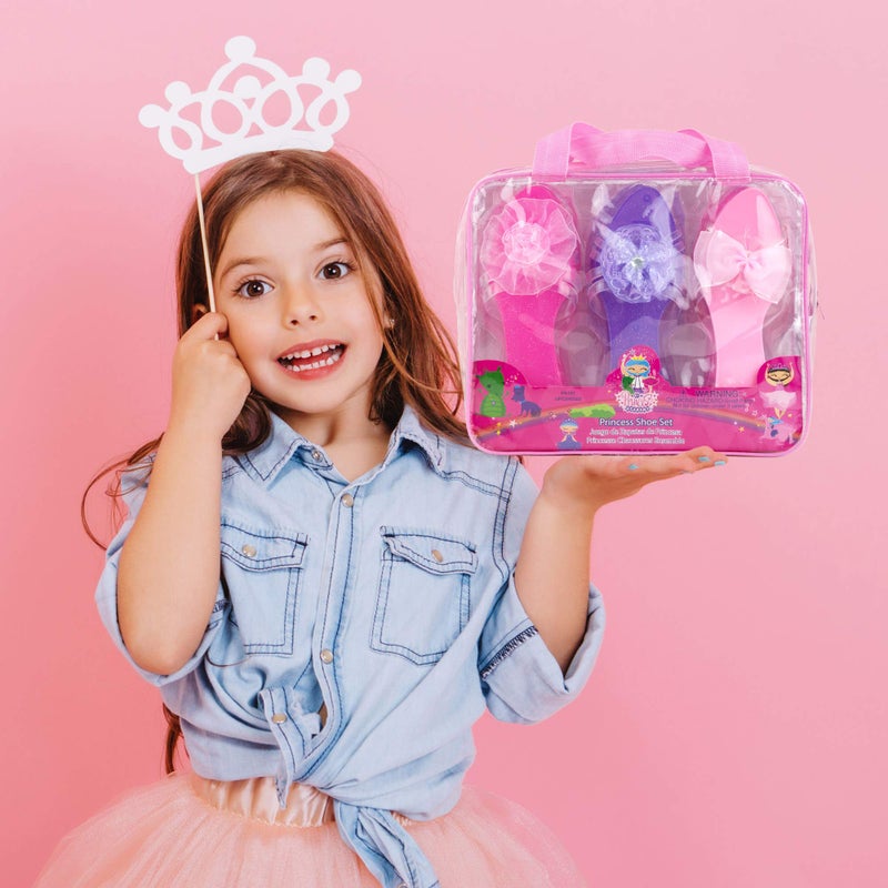 PRINCESS EXPRESSIONS Expressions Kids 3 Pack Dress Up Royalty Shoes with Heels Set in Carrying Bag - Fits Toddler Size 7-10 - Pink, Rose, Lilac Perfect Little Girl Toys Role Play Playset - Image 5